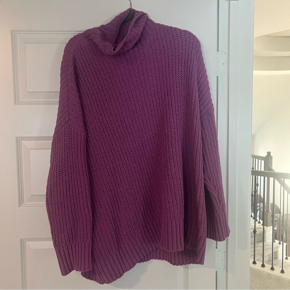 Aerie Lilac Purple Oversized Cowl Neck Chunky Knit Sweater